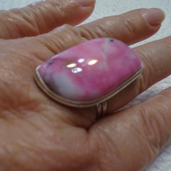Stunning PINK DENDRITE OPAL Handmade Sterling 925 Ring Size 12.75 #938C - Picture 1 of 3
